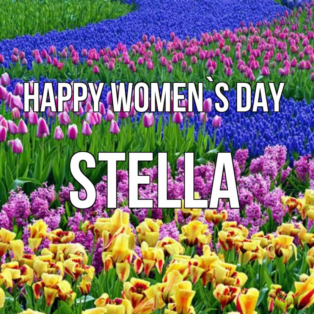 Greetings card с именем, Stella happy women`s day цветы Greetings with text for free download 